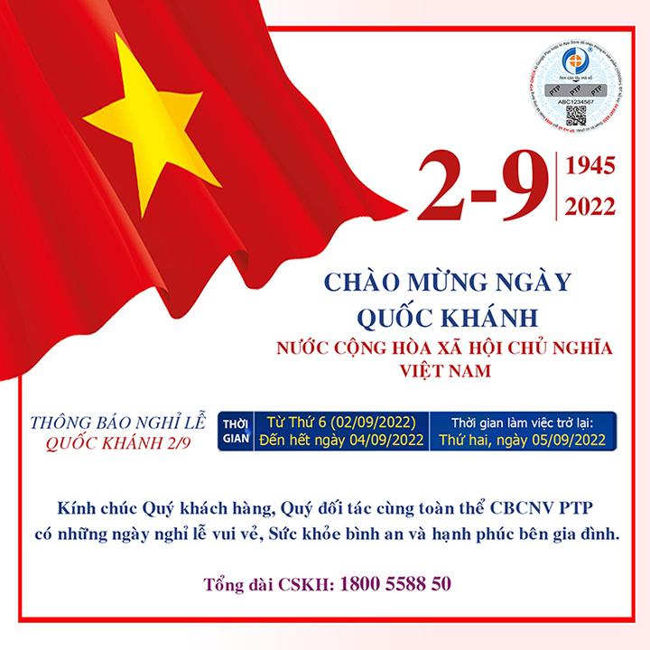 THÔNG BÁO LỊCH NGHỈ LỄ QUỐC KHÁNH 02/09/2022.