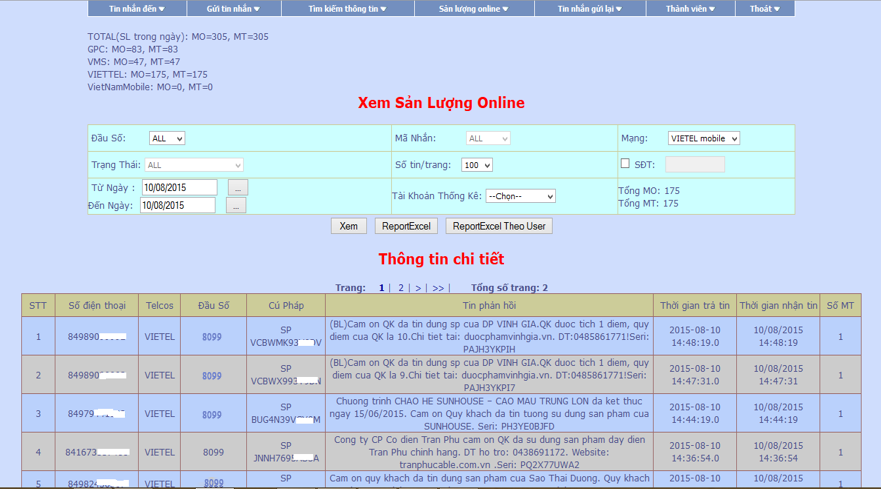 Thống kê Online hệ thống giải pháp xác thực tem sms